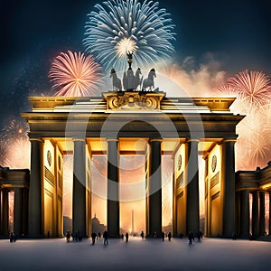 New Year's Eve at the Brandenburg Gate. New Year's fireworks in the sky over Berlin