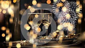 New Year\'s Eve Celebration Animation with sparkling Champagne and Fireworks