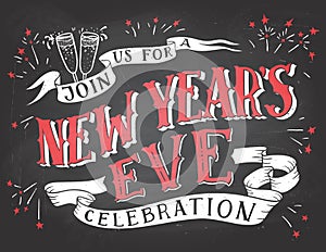 New Year`s Eve celebration chalkboard