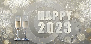 New Year`s Eve celebration concept. Happy 2023.