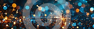 New Year\'s Eve Celebration: Sparkling Sylvester Bokeh Lights & Sparklers Closeup for Holiday Greeting Card