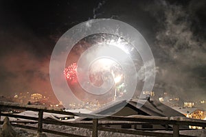 New Year`s Eve Firework in Lech am Arlberg, Austrian Alps Mountains