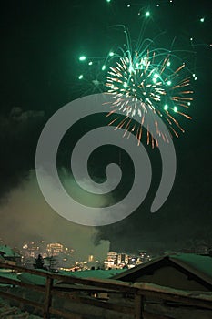 New Year`s Eve Firework in Lech am Arlberg, Austrian Alps Mountains