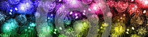 New Year`s Eve fireworks background large banner colorful years