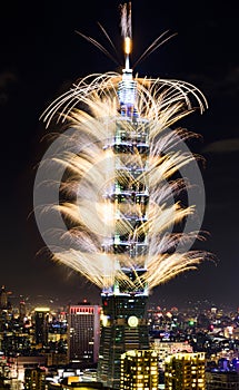 New Year`s eve fireworks held every year in Taipei, Taiwan