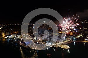 New Year`s Eve fireworks over the embankment of Tivat.