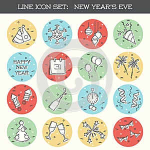 New Year`s Eve icon set