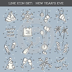 New Year`s Eve icon set