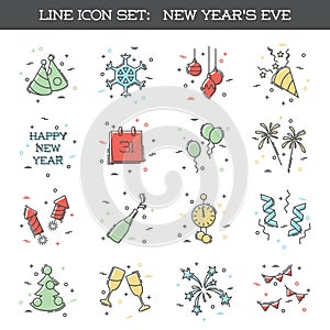 New Year`s Eve icon set