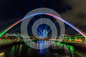 New Year`s Eve laser show on Newcastle quayside