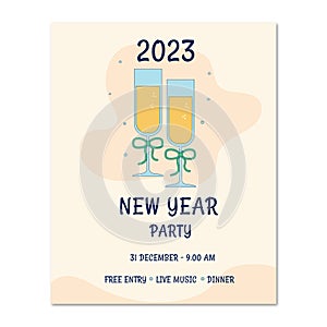 New Year\'s Eve party invitation with glasses. Vector illustration