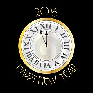 New year`s eve silver gold clock on black
