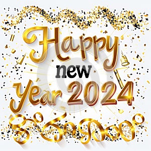 2024 New Year's Eve, Silvester 2024 Party, New Year Greeting Card, Happy New Year Party Font, Balloons and Confetti, AI Art