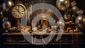 New Year's Eve, vintage still life party decoration