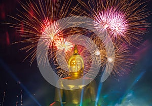 New Year\'s fireworks celebration at Wat Muang.