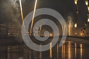 The new year`s fireworks over the Arno river