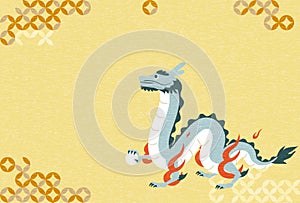 New Year's greeting card for the year of the dragon 2024, dragon (serpent) and Japanese background