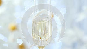 New Year`s holidays. A glass of champagne, a toast from the first person
