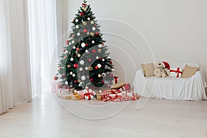 New Year`s Home Christmas Tree with gift decor holiday white background 2021 2022