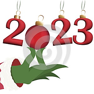 New Year\'s illustration with numbers 2023, Christmas tree toy