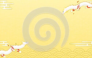 New Year's image of two dragons (serpents) flying in the sky on a Japanese pattern background