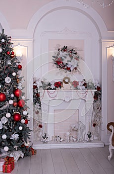 New Year`s interior. Christmas tree. Christmas. Christmas tree. gifts and toys under the Christmas tree