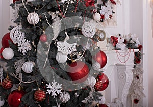 New Year`s interior. Christmas tree. Christmas. Christmas tree. gifts and toys under the Christmas tree