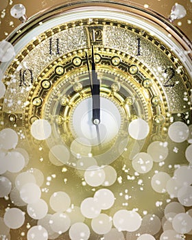 New Year`s at midnight time, Luxury gold clock countdown to new