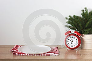 New Year`s mockup with an empty white plate