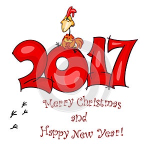 New Year's postcard. rooster 2017.