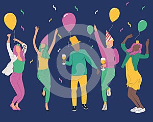 New Year`s poster. People celebrating party vector illustration