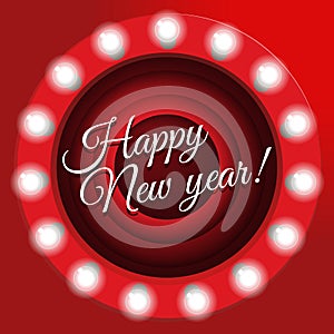 New Year's poster in retro style. Movie ending screen background, vector illustration.   banner with light bulbs