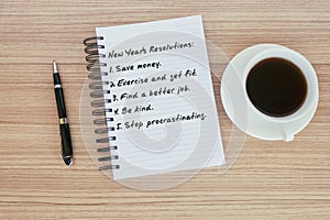 New Year`s Resolutions text on notepad