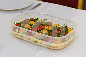 New Year's salad layered with mayonnaise.