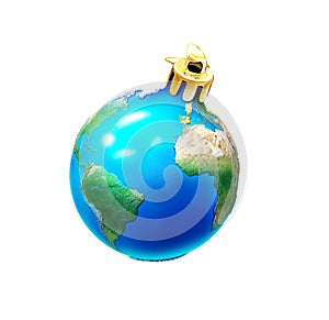 New Year`s sphere in the form of a planet on white background