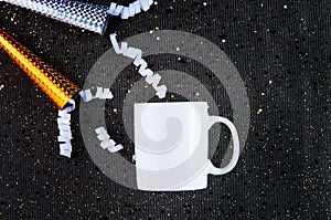 New year`s styled white mug mockup