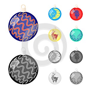 New Year s Toys cartoon,monochrome icons in set collection for design.Christmas balls for a treevector symbol stock web