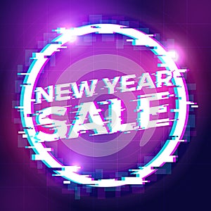 New year sale banner background. Electric glitch effect ring