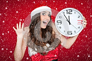 Almost new year - santa girl,clock , snow concept