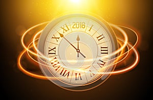 2018 new year shining background with clock. Happy new year 2018 celebration decoration poster, festive card template photo