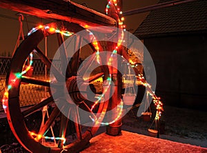 New Year shiny decorative lights were installed around the front porch of the house