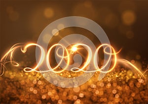 2020 new year shiny numbers vector light trail background.