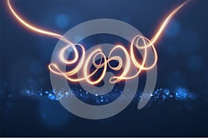 2020 new year shiny numbers vector light trail background.