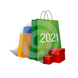 New year shopping. Set of colorful paper shopping bags with