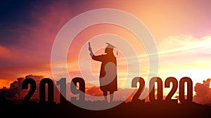 2020 New year Silhouette people graduation in 2020 years education congratulation concept ,Freedom and Happy new year