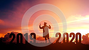 2020 New year Silhouette people graduation in 2020 years education congratulation concept ,Freedom and Happy new year