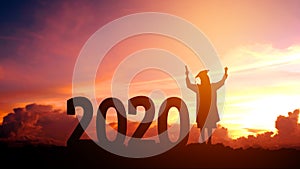 2020 New year Silhouette people graduation in 2020 years education congratulation concept ,Freedom and Happy new year