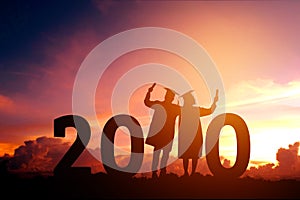 2020 New year Silhouette people graduation in 2020 years education congratulation concept ,Freedom and Happy new year