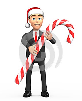 New year smiling businessman candy cane