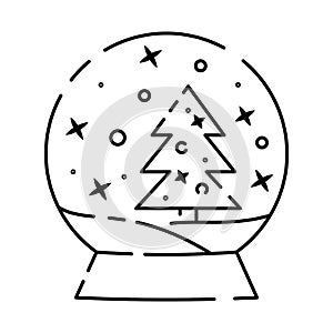 New Year snow globe line icon. linear style sign for mobile concept and web design. Snow globe with a xmas tree outline vector